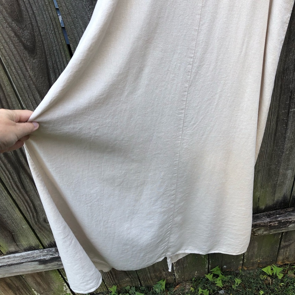 Zara Linen Blend Pintuck Button Front Maxi Dress Size L Raw Linen Oatmeal - Picture 11 of 15